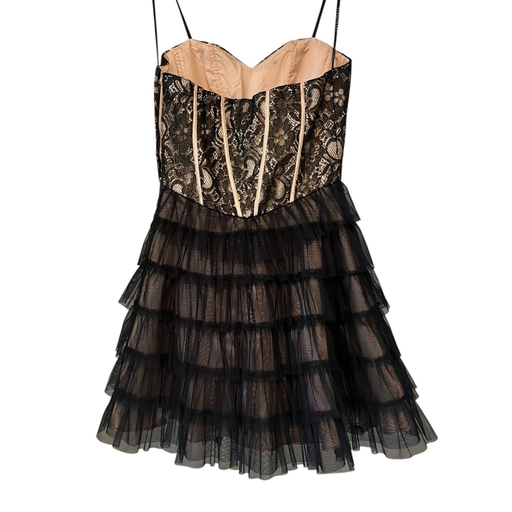 Vintage 90s Masquerade Strapless Black Gold Tiered Tulle Tutu Skirt Dress,Sz 5/6 - Picture 5 of 15